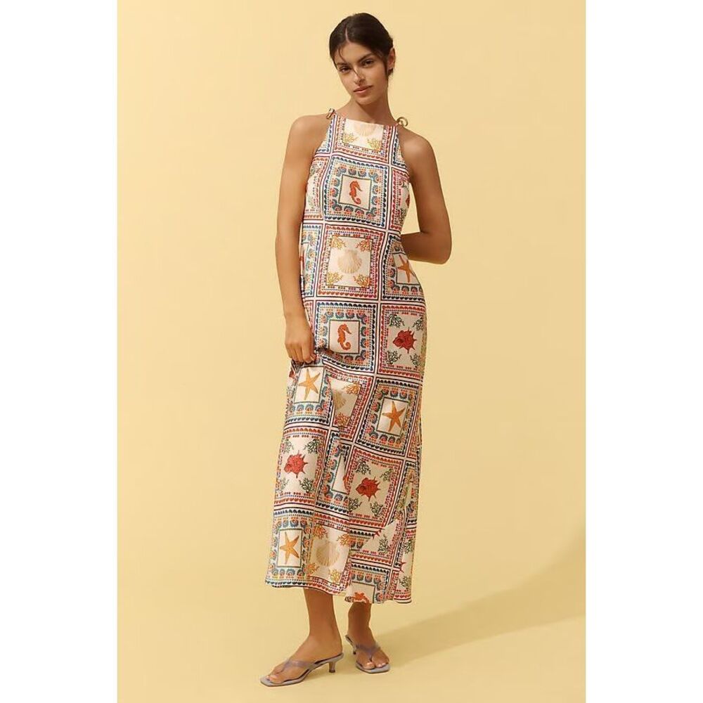 Anthropologie Midi Dress Tie-Neck Column Midi Dress